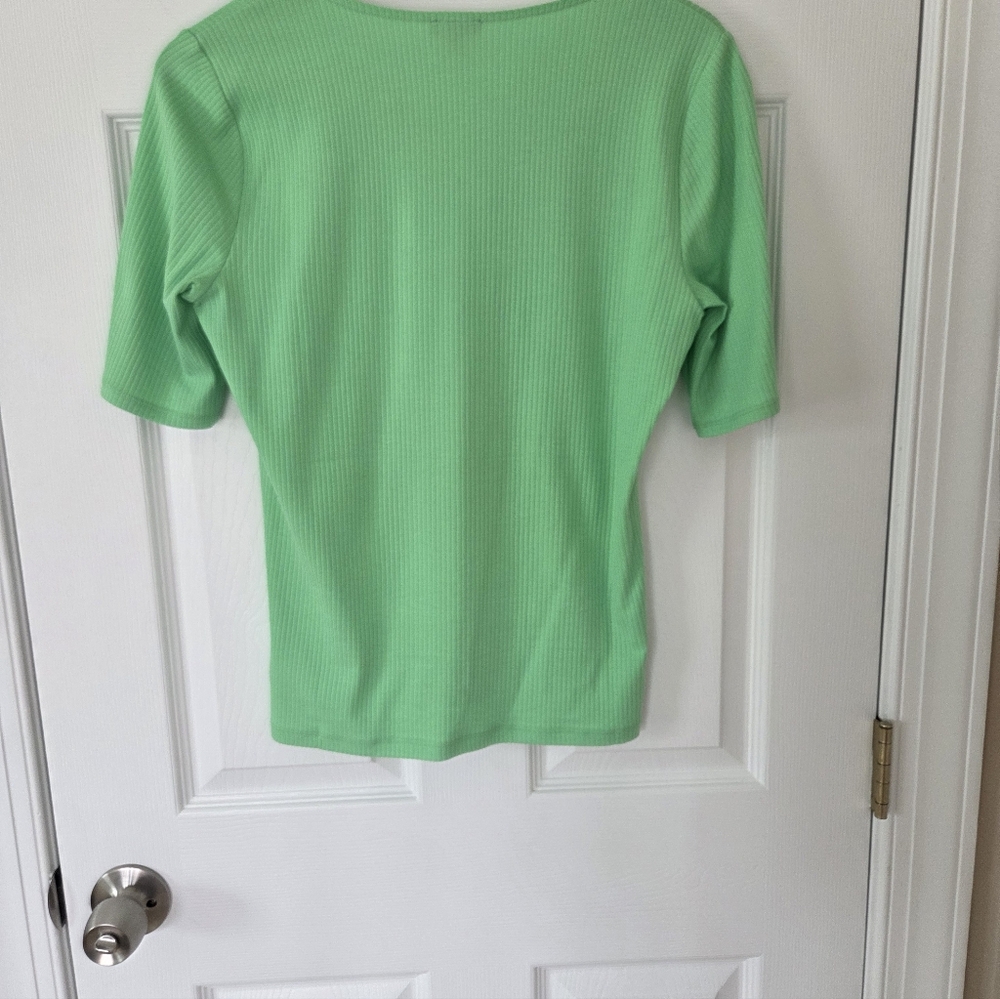 Talbots Ribbed Green Lace Trimmed Top - Picture 4 of 5